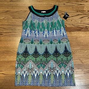 NWT- women’s Sandra Darren Green and Blue Patterned dress. Size 16 W pettite